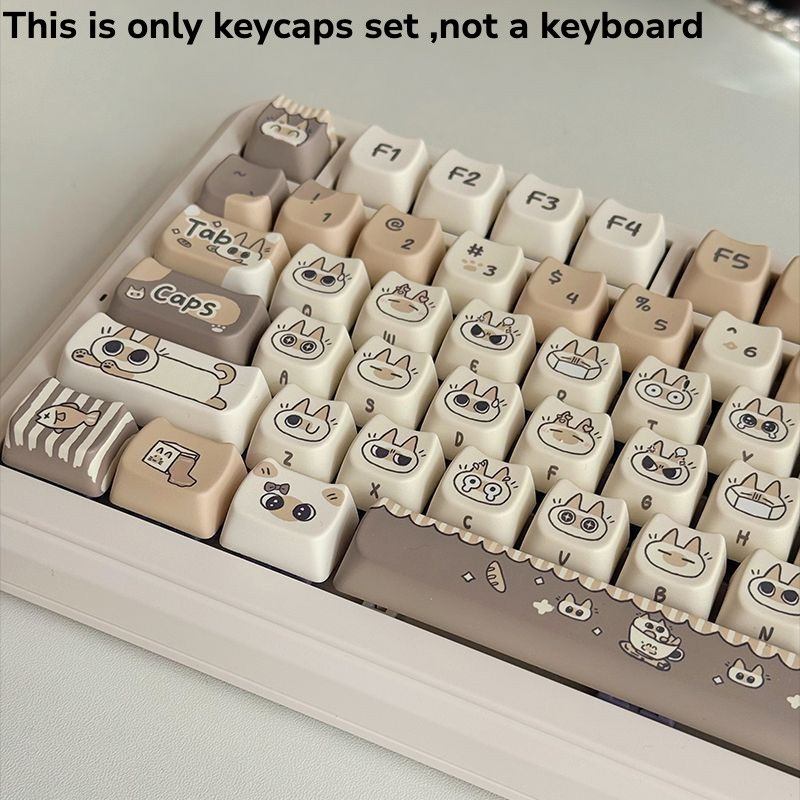 PBT Keycap MAO Siamese Cat ถั่วบดสีน้ําตาล Cofee Cat Head Keycap ห้าด้าน Dye Sublimation การปรับแต่งปรับให้เข้ากับ 61/63/64/67/68/71/75/78/82/84/87/96/98/100/104/108