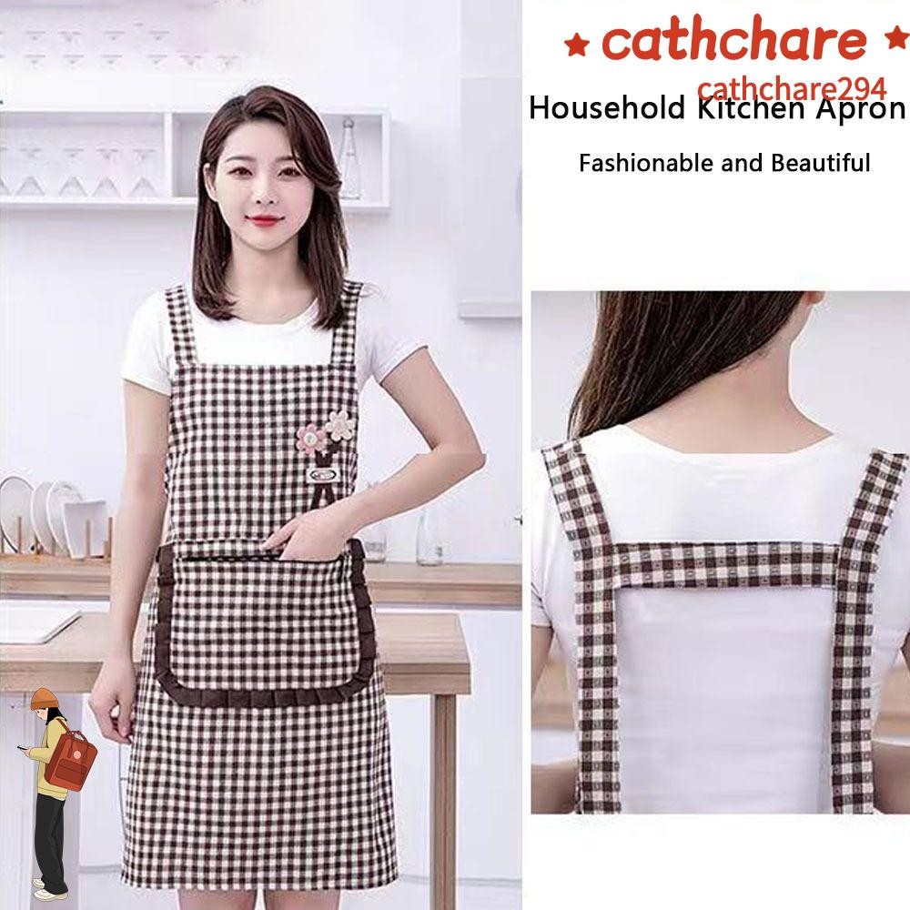 แคทชรี294ผ้ากันเปื้อนลายสก๊อตผ้าฝ้ายผู้หญิง ขนาดใหญ่ กระเป๋าใหญ่ กันน้ํามัน สําหรับทําอาหารและครัว