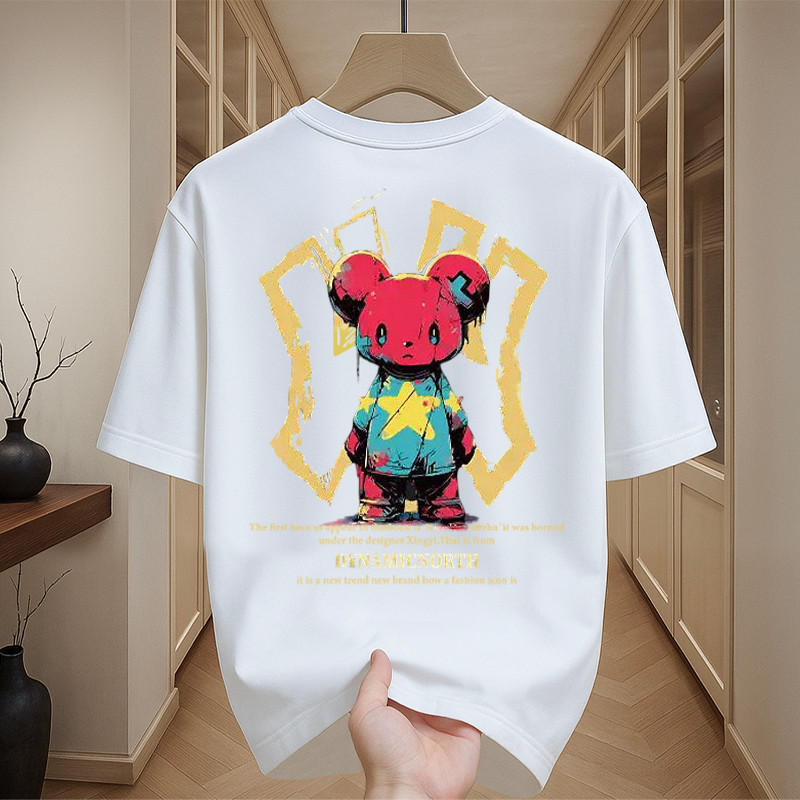 เสื้อยืดผู้ชายเท่ๆ oversize คอกลม-แขนสั้น สกรีนลายแฟชั่นหมีสุดฮิต เสื้อยืดสตรีทแฟชั่นผชเท่ๆ เสื้อยืดผู้ชายคนอ้วน