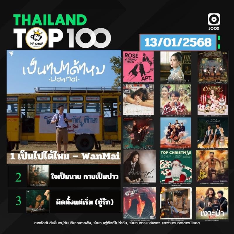 MP3 JOOX Thailand Top 100 (ไทย-สากล) 13 ม.ค. 2568  *USB-MP3*