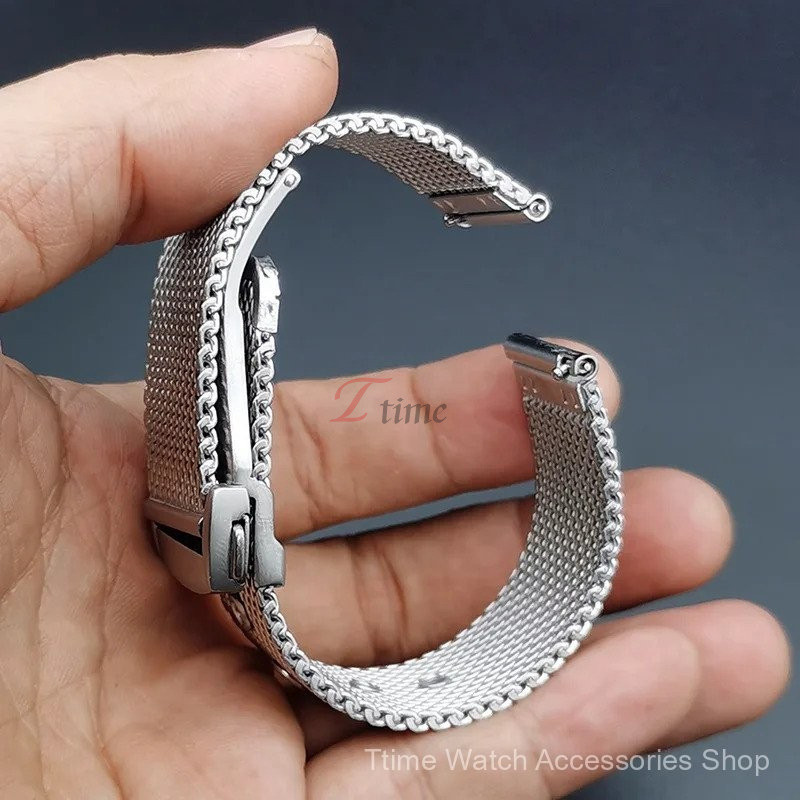 สายข้อมือนาฬิกาแบบตาข่าย Milanese สำหรับนาฬิกา Omg Seamaster 007 โลหะสแตนเลสระดับสูงพร้อมตัวล็อคแบบพับผีเสื้อ ขนาด 20mm 22mm