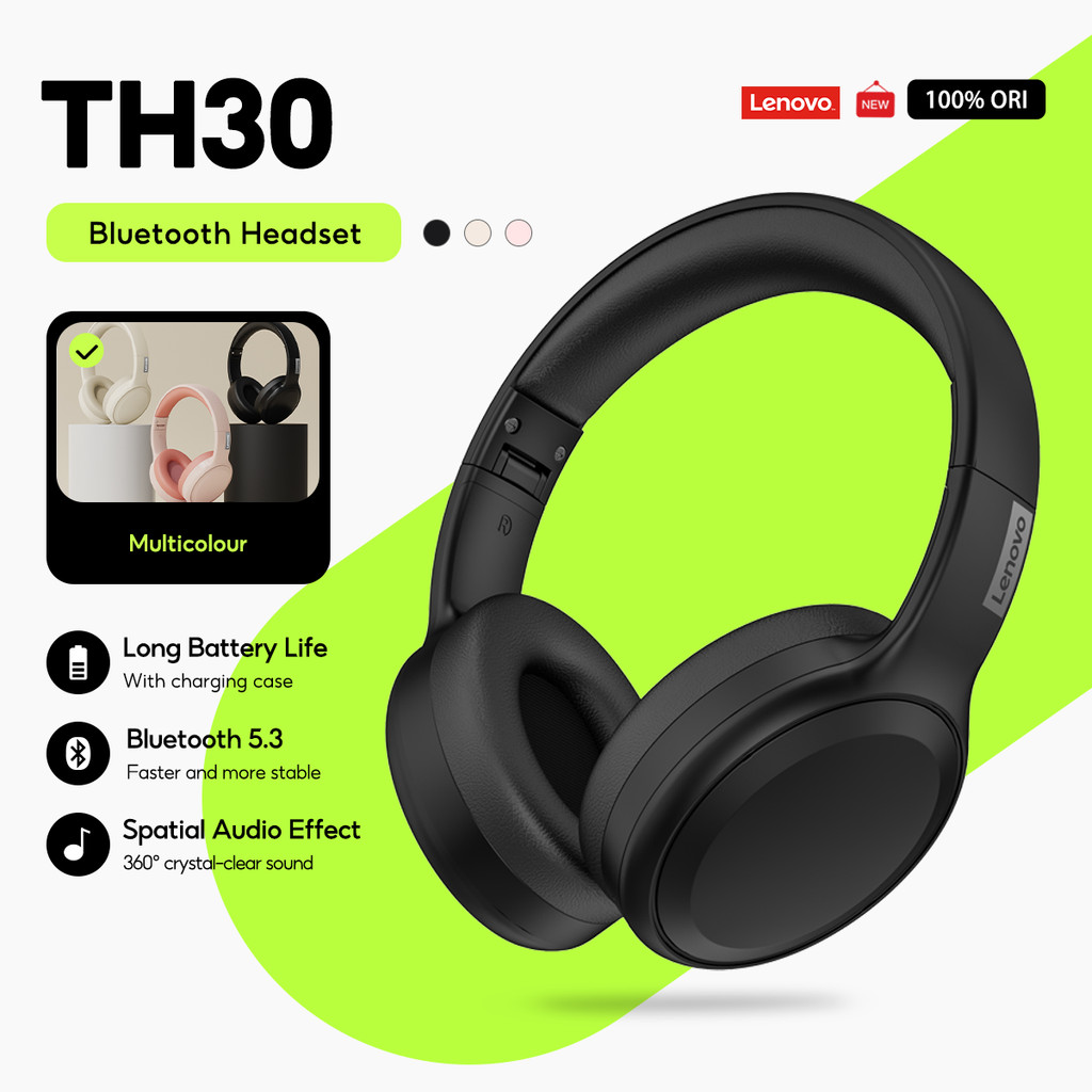 Lenovo หูฟัง TH30 หูฟังบลูทูธ TWS เสียงสเตอริโอ HD หูฟังเพลงชุดหูฟังเพลงพร้อมไมโครโฟนกีฬา