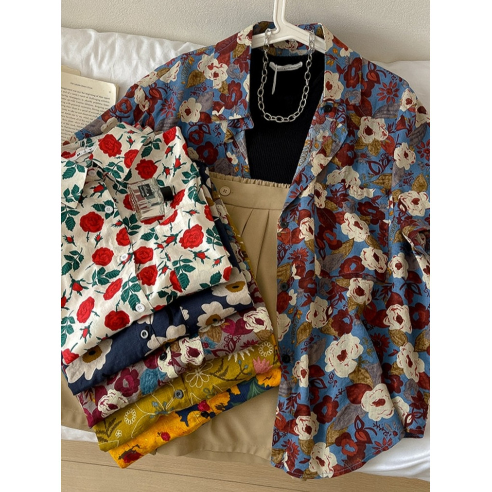 REKIO M-2XL เสื้อ oversize ดอกไม้ เกาหลี แขนสั้น ลายพิมพ์ เสื้อสาวอวบ ผู้หญิง
