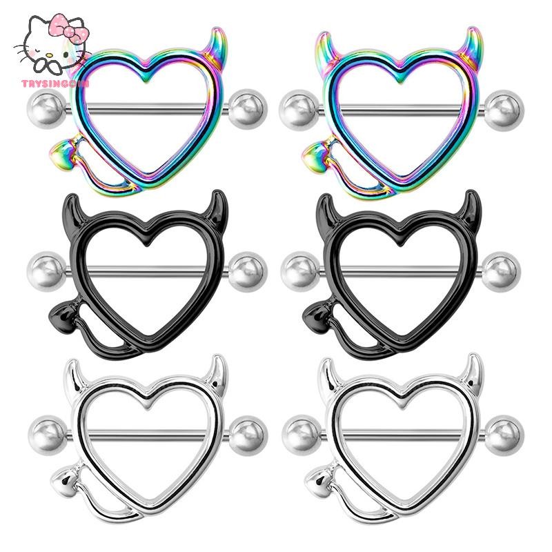 [trysingoin] Ox Horn Hearts Nipple Ring Piercing Bar Bar Rings เครื่องประดับเหล็กผ่าตัด TH