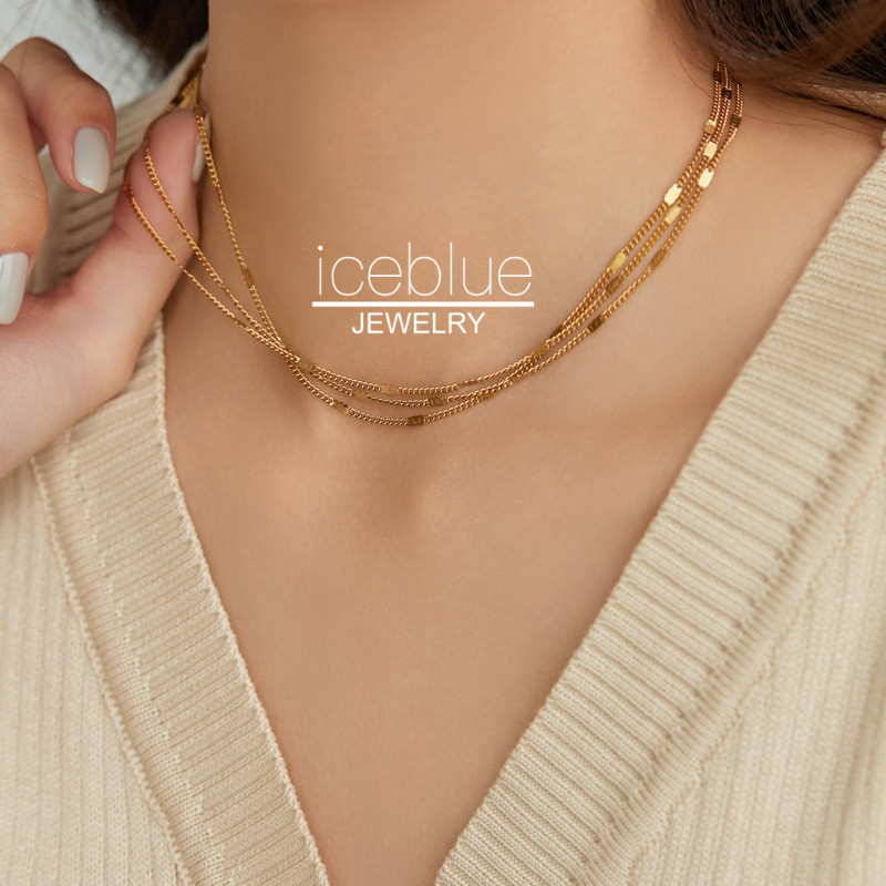 【iceblue】สร้อยคอกันน้ำ 18K Gold Plated จาก 316L Stainless Steel และ Titanium สำหรับผู้หญิง N32