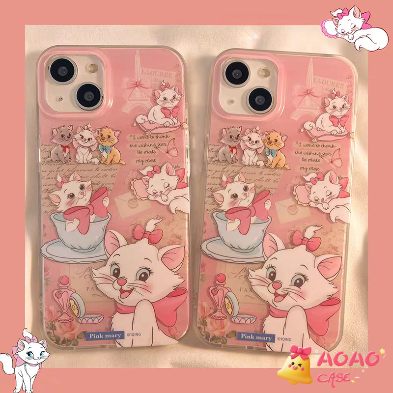 เคสไอโฟน 15 สำหรับ iPhone 11 13 15 12 14 Pro Max 7Plus 8Plus XR 7 8 14 15 Plus X XS Max SE 2020 ปกการ์ตูนมารีแมวหวาน