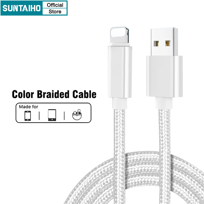 Suntaiho สาย USB เป็น IP การส่งข้อมูลอย่างรวดเร็ว สายชาร์จ ด้ายทอสีขาวสําหรับ iPhone iPad