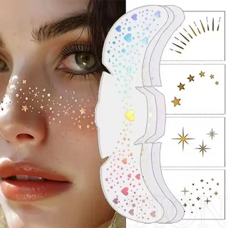 สติ๊กเกอร์แทททูหน้าฝ้ากระแวววาว - แพทช์แต่งหน้า Stardust Speckle - การตกแต่งศิลปะใบหน้าสดใส Diy - กันน้ํา ชั่วคราว แบบใช้แล้วทิ้ง - สติ๊กเกอร์แต่งหน้าปาร์ตี้เทศกาล