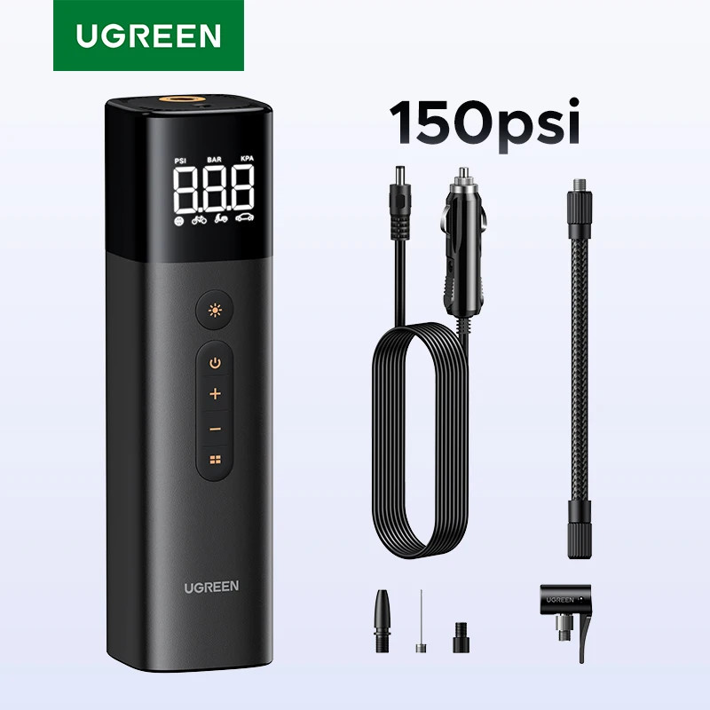 UGREEN ยูกรีน ปั๊มลมรถยนต์เครื่องอัดอากาศแบบพกพาสําหรับรถจักรยานยนต์รถยนต์จักรยานเครื่องเติมลมยางไฟฟ้า