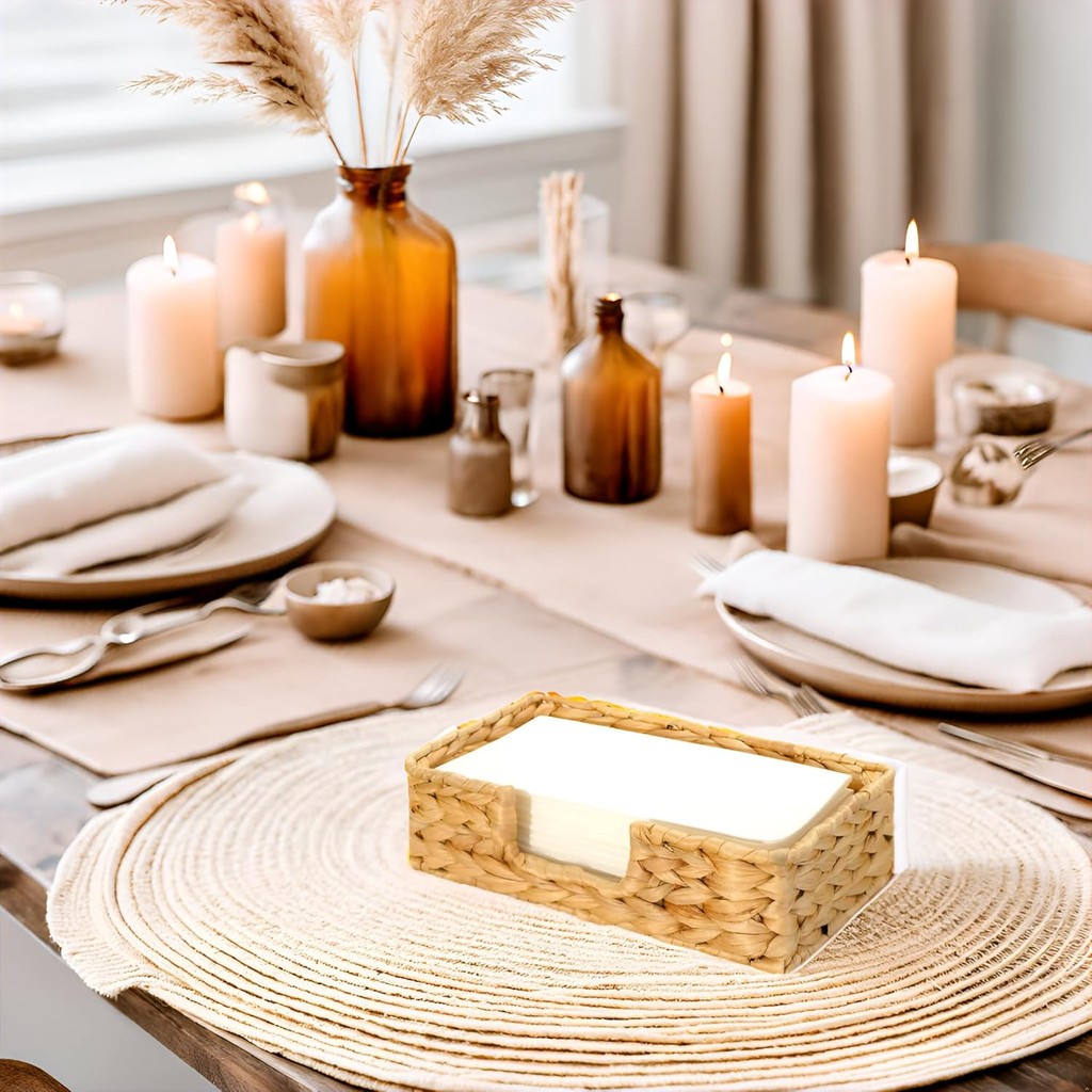 StorageWorks Water Hyacinth Napkin Holder, Wicker Baskets and Serving Tray for Kitchen, Rattan Napkin Holders for Tables ราคา ถูกที่สุด ดีลบีเคเค แกลเลอรีภาพที่ 5
