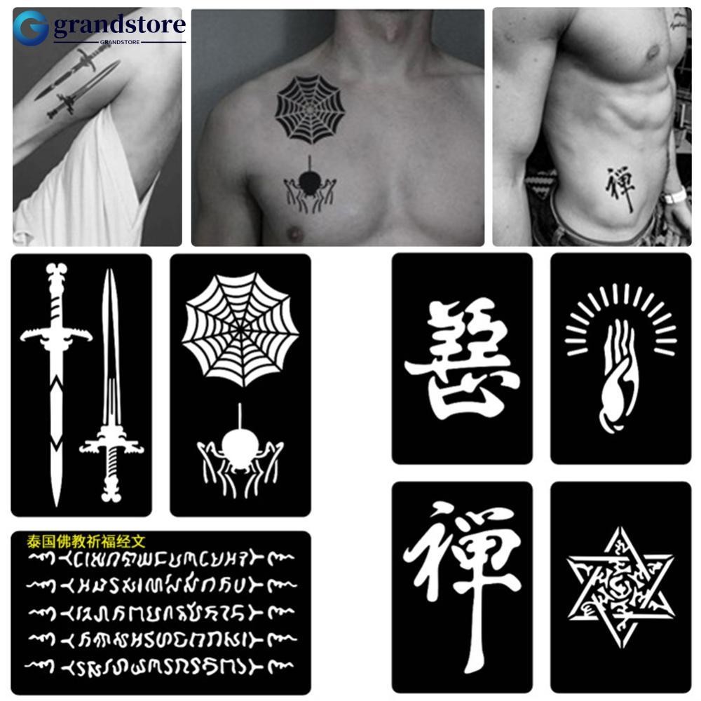 GRS 1pc A4 Hollowกาวสักแม่แบบสติกเกอร์กึ่งถาวรสักขนาดเล็กBody Hand-painted Artวางภาพวาด