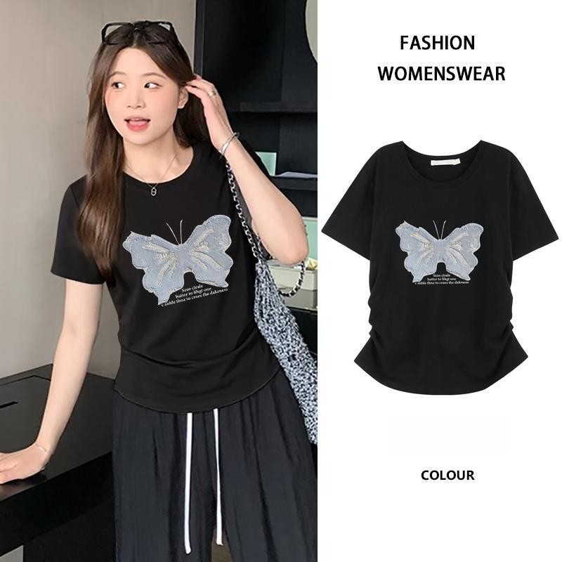 เสื้อครอปเอวลอยรัดรูปเสื้อแฟชั่นผู้หญิงวัยรุ่นสวยๆ เสื้อครอปเข้ารูป สไตล์เกาหลีเสื้อยืดผู้หญิง เสื้อยืดครอปเอวลอยทรงเข