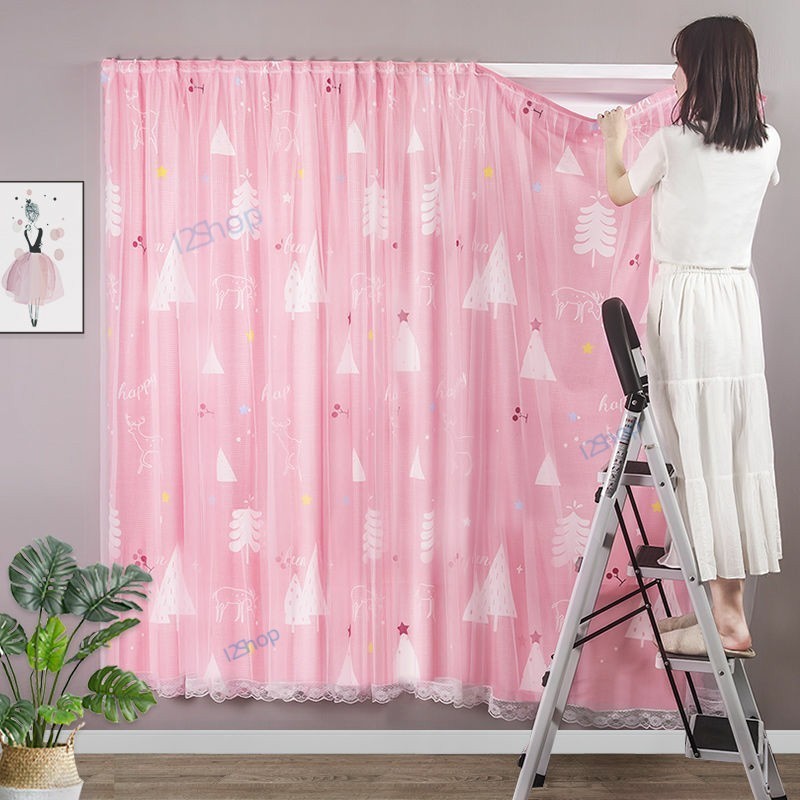 แนะนำ ผ้าม่าน ผ้าม่านหน้าต่าง ม่านประตู มองไม่ทะลุ พิมพ์ลาย แบบ2ชั้นติดกัน แถมอุปกรณ์ติดตั้ง+สายรัด ไม่เจาะผนัง ไม่ใช้ราว ติดเองได้ ราคาพิเศษ มีเก็บเงินปลายทาง