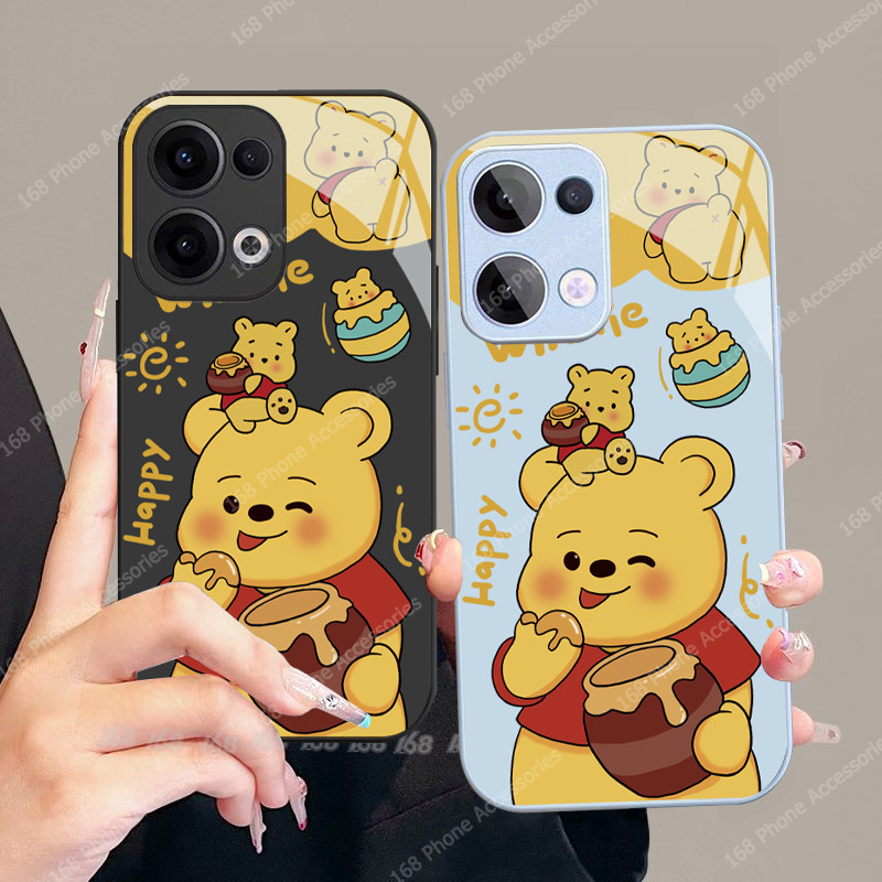 เคส OPPO Reno 13 13F 5G เคส OPPO Reno 13 Pro Reno13 5G เคสการ์ตูนวินนี่เดอะพูห์หมีหมีกันกระแทกพร้อมขอบซิลิโคนนุ่มหรูหราของเหลวแก้วโทรศัพท์สําหรับสาวนักเรียนผู้หญิงผู้หญิง