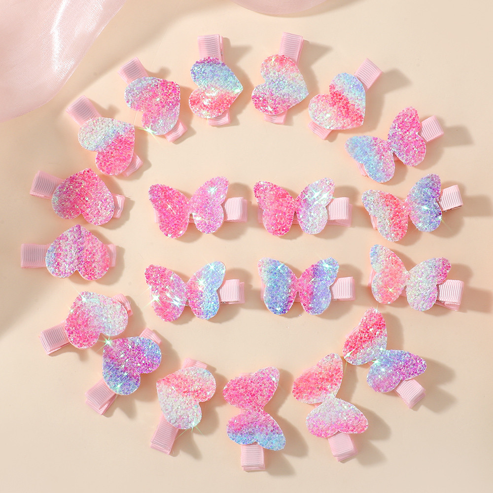 10 ชิ้นที่มีสีสัน Glitter Bowknot กิ๊บติดผมสําหรับผู้หญิงสาวน่ารักผีเสื้อ Hairpins วันวาเลนไทน์ผม Acessies