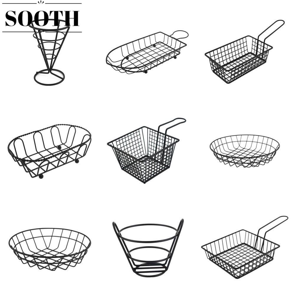 Sooth 1 ชิ้นตะกร้าหม้อทอด,ตาข่ายบ้านบาร์บีคิวครัวเครื่องมือถาดทอด,ทนทานภาชนะเก็บอาหารเหล็กฝรั่งเศสลึกFrench Friesผู้ถือ