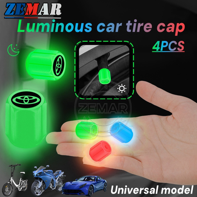4 ชิ้น Toyota Luminous ยางวาล์วหมวก ที่มีสีสันเรืองแสงฝาครอบวาล์ว รถจักรยานยนต์จักรยานล้อปลั๊ก Toyota Prius Fortuner Corolla Cross CHR Camry Wish Vios Veloz Estima Sienta Yaris Ativ Altis Hilux Revo bZ4X Hiace