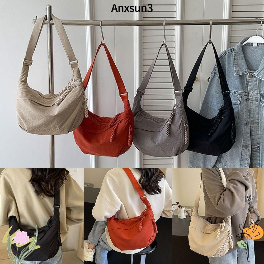 Anxsun3 กระเป๋าสะพายข้าง,กระเป๋าสะพายผ้าแคนวาสความจุขนาดใหญ่,สีทึบอเนกประสงค์น้ําหนักเบาเกาหลีย่อกระเป๋ากีฬา กุ๊ย การท่องเที่ยว