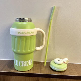 ice cream-bully แกว้เก็บความเย็น 1ลิตร วัสดุสแตนเลส 304 คงความเย็นคงความร้อน มีหลอดดูด เหมาะสำหรับรถยนต์และบ้าน B0226