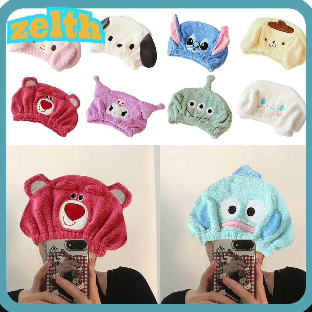 ZELTH หมวกเป่าผม Sanrio, การ์ตูน Kuromi Melody Stitch ขนแกะปะการังหมวกอาบน้ําแห้งเร็ว, ผ้าขนหนูหัวนุ่มดูดซับที่แข็งแกร่งแห้งหนาผ้าขนหนูผมเหนือศีรษะ