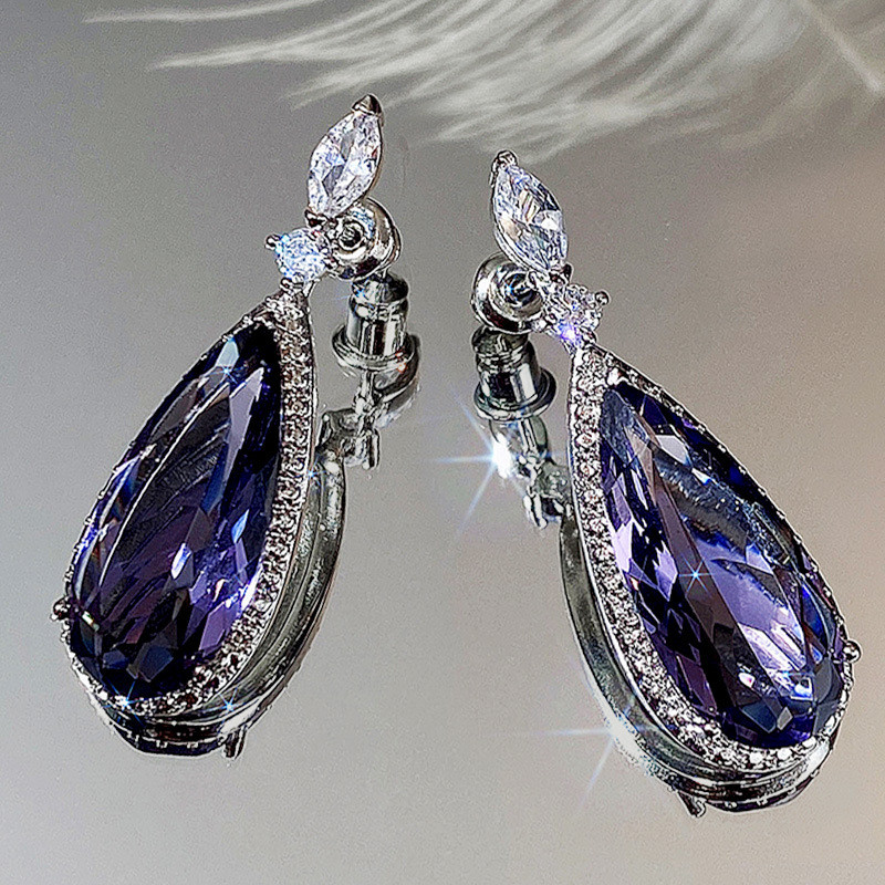 ต่างหูคลาสสิกยุโรปอเมริกัน สไตล์หยด.micro pavé ม่วง สำหรับเจ้าสาวและอาหารค่ำ