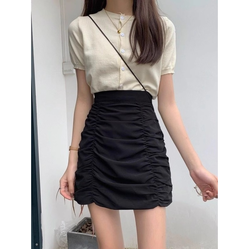 Black y2k mini short skirt ดํา สุ่ม กระโปรงสั้น จีบ พีท น่ารัก กระโปรงทะเล เอA พองๆ มุ้ง รัดรูป