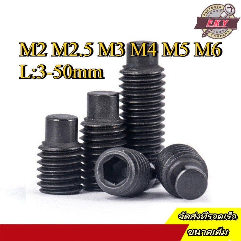 สกรู ตัวหนอน หกเหลี่ยม ปลายแหลม 12.9 ชุบดำ  เกลียวมิล หยาบ  / Hex Socket Set Screw M2/M2.5/M3/M4/M5/