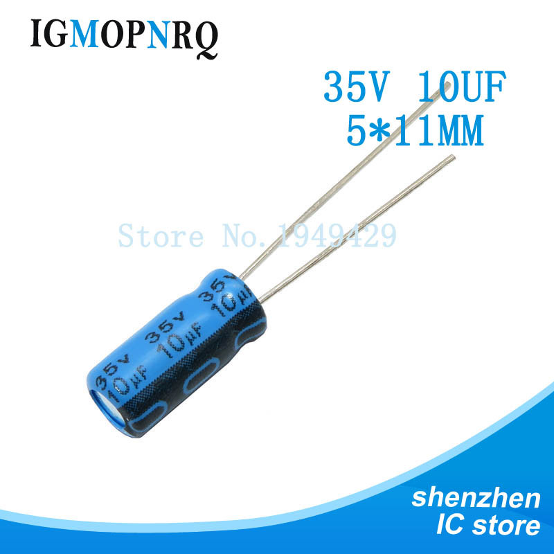 50 ชิ้น/ล็อตอลูมิเนียม Electrolytic Capacitor 10uF 35V 5*11 Electrolytic Capacitor 35v 10uf 5X11 มม.