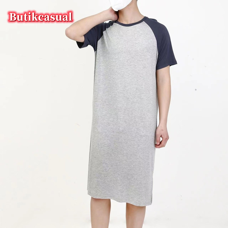 ผู้ชาย เป็นกิริยาช่วย ชุดนอน 2025 ฤดูร้อนสบายๆหลวมชุดขนาดใหญ่บางบ้านเสื้อคลุมอาบน้ํา