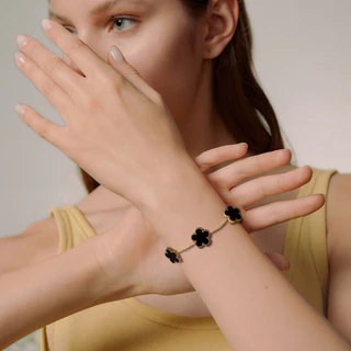 Vnox สร้อยข้อมือสแตนเลส link chain ห้าใบดอกไม้ ปรับขนาดได้ ไม่แพ้ง่าย เป็นของขวัญเครื่องประดับแฟชั่นที่เรียบง่าย