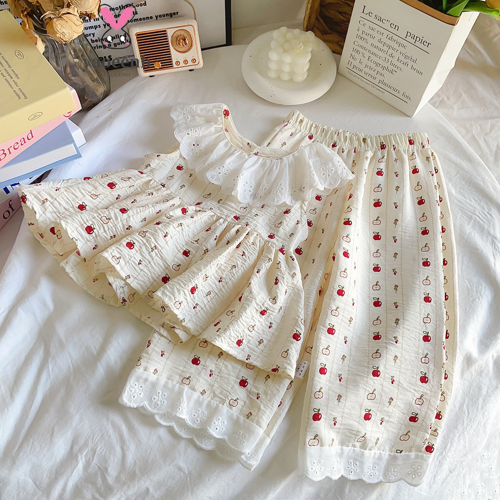 【YAOEENH】80-150ซม ฤดูร้อนสาวการ์ตูนเกาหลีลายสก๊อตบินแขนชุดกลางเด็กเล็ก น่าระทึกใจ สูงสุดกางเกงขากว้างชุดสองชิ้นพร้อมสต็อกจัดส่งที่รวดเร็ว