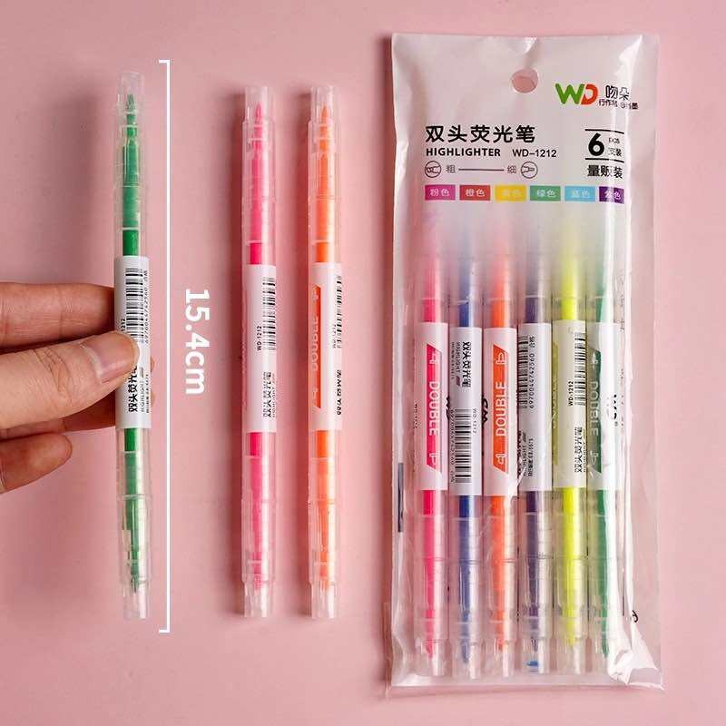 ปากกาไฮไลท์ 2 หัว มี6สีใน1แพค ปากกาเน้นข้อความ 6แท่ง/แพคU