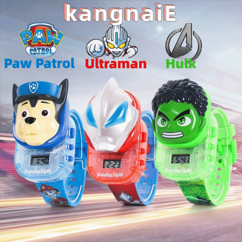 KANGNAI นาฬิกาเด็ก มีไฟ มีเสียง ฝาปิด ลายการ์ตูน ฮีโร่ นาฬิกาข้อมือเด็กผู้ชาย ระบบดิจิตอล