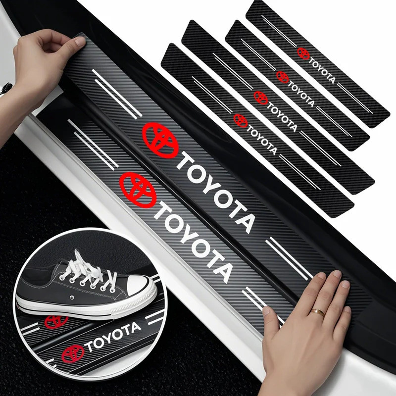1/4/5Pcs รถประตู Sill Scuff แผ่นตกแต่งสติกเกอร์คาร์บอนไฟเบอร์สําหรับ Toyota GR Corolla Yaris Aygo Prius RAV4 Crown CHR Camry Auris