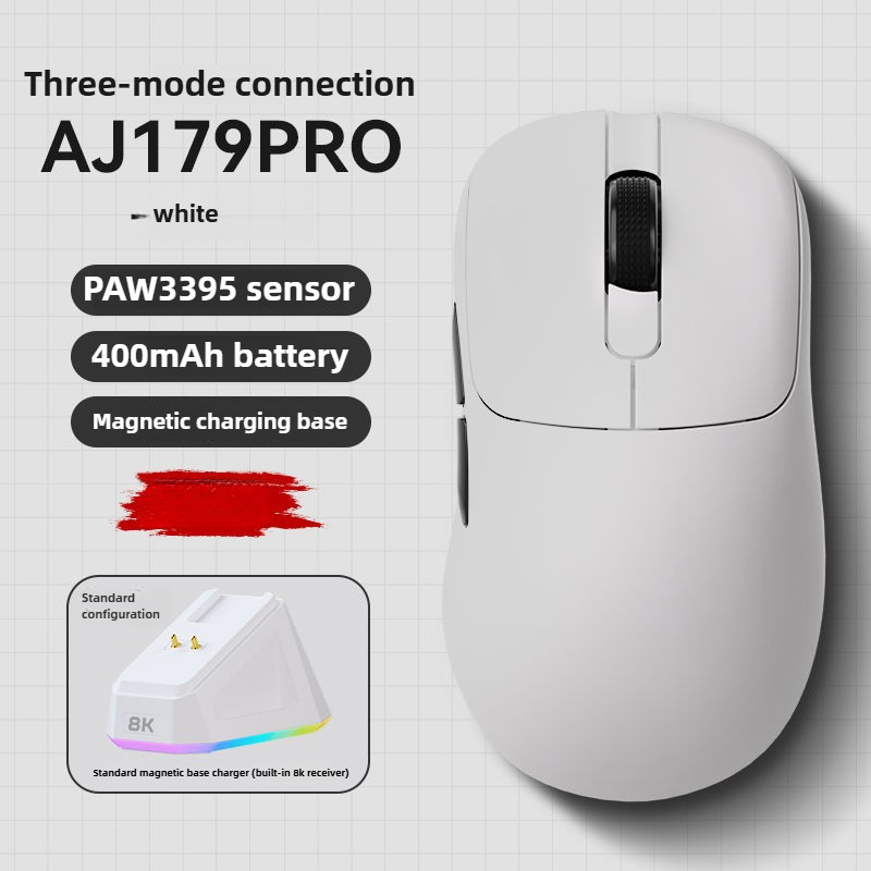 AJJAZZ AJ179 Pro E-sports เมาส์เกม PAW3395 ไร้สายบลูทูธสามโหมดน้ําหนักเบา/พร้อมเครื่องชาร์จที่นั่งแม