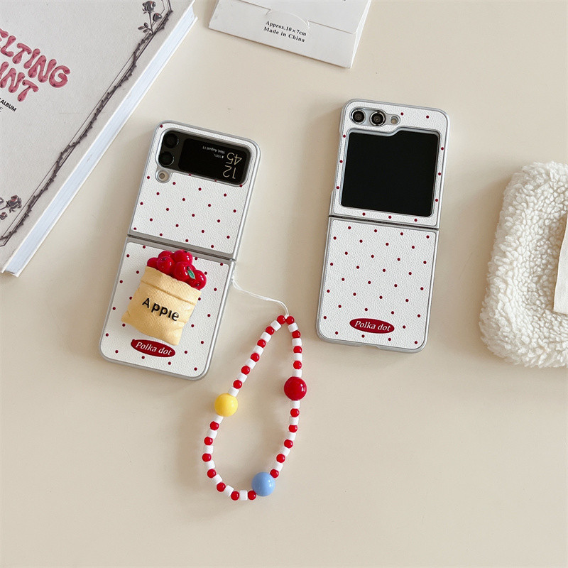 LUKEN เคสโทรศัพท์สําหรับ Samsung Galaxy Z Flip 7 6 5 4 3 ค้นหา N2 Flip N3 Flip น่ารัก Polka Dot หนังปกหลังพร้อมขายึดและสร้อยข้อมือสําหรับ Flip3 Flip4 Flip5 Flip6 N2Flip N3 Flip
