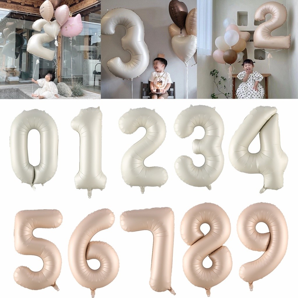 ลูกโป่งฟิล์มอลูมิเนียม 32 นิ้วครีมคาราเมลสีขาวจํานวนลอยฮีเลียมวันเกิดอลูมิเนียมฟิล์มบอลลูนตกแต่งฉากเค้าโครงบอลลูน