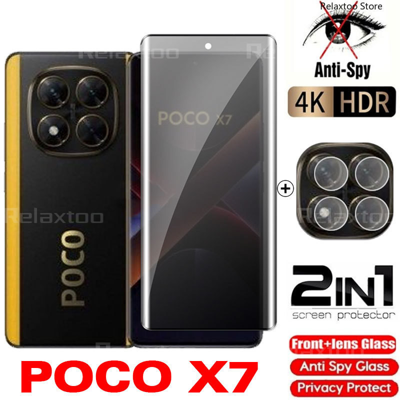 Pocox7 Pro 5G 2IN1 ความเป็นส่วนตัวป้องกันหน้าจอฟิล์มแก้วสําหรับXiaomi POCO X7 X7Pro PocoX7 PocoX7Pro X 7 Pro 4G 5Gโค้งAnti Spyหน้าจอด้านหน้าป้องกันกระจกนิรภัยกล้องโทรศัพท์ฟิล์ม
