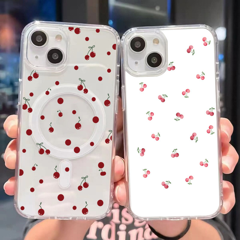 เคสโทรศัพท์หรูหราแบบไร้สายชาร์จได้สำหรับ IPhone13 15 7Plus 16 14 12 11 Pro MAX 8 6 7 6S Plus X XR XSเชอร์รี่