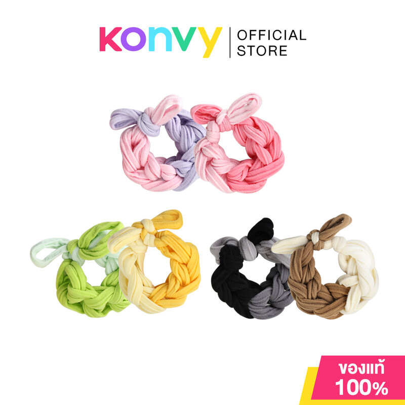 KVY Hair Ties [2pcs] เควีวาย ยางรัดผม ดีไซน์ถักสุดน่ารัก 2 ชิ้น (Dark Color/Neon Color/Pink Color)