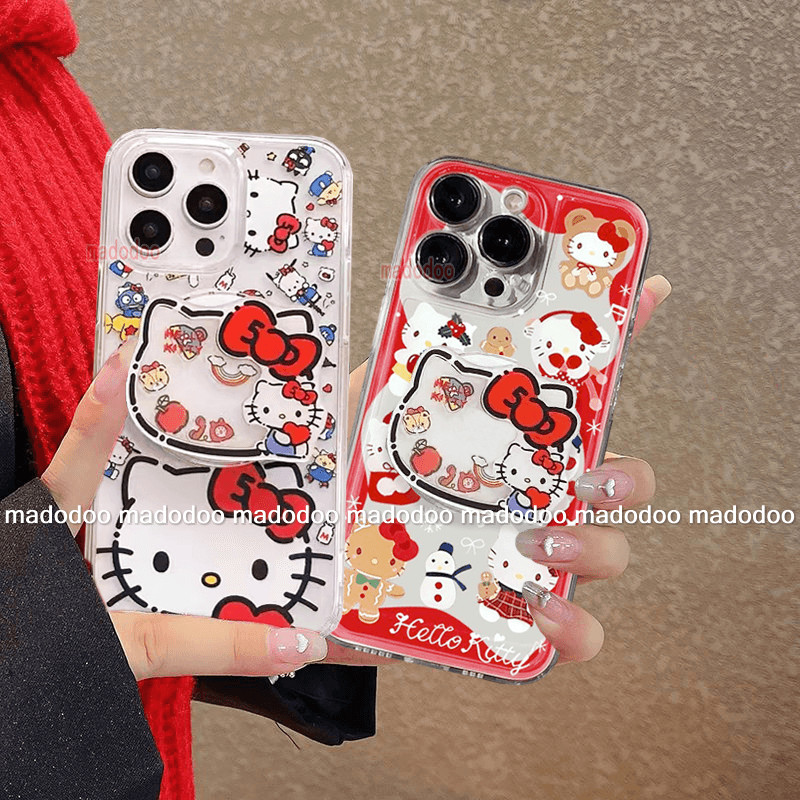 เคส for VIVO Y72 Y52 5G Y50 Y30 Y30i Y19 V15 Y91 Y91i Y93 Y95 Y81 Y81i Y85 Y20 Y20i Y20S G Y11S Y12A Y12S 2021 V9 Youth V7+ V7 Y71 Y66 V5 V5S Plus S1 Pro Girly Korea Red Grid Kitty Cat Quicksand Stand Holder Clear Soft Phone Case TM 38
