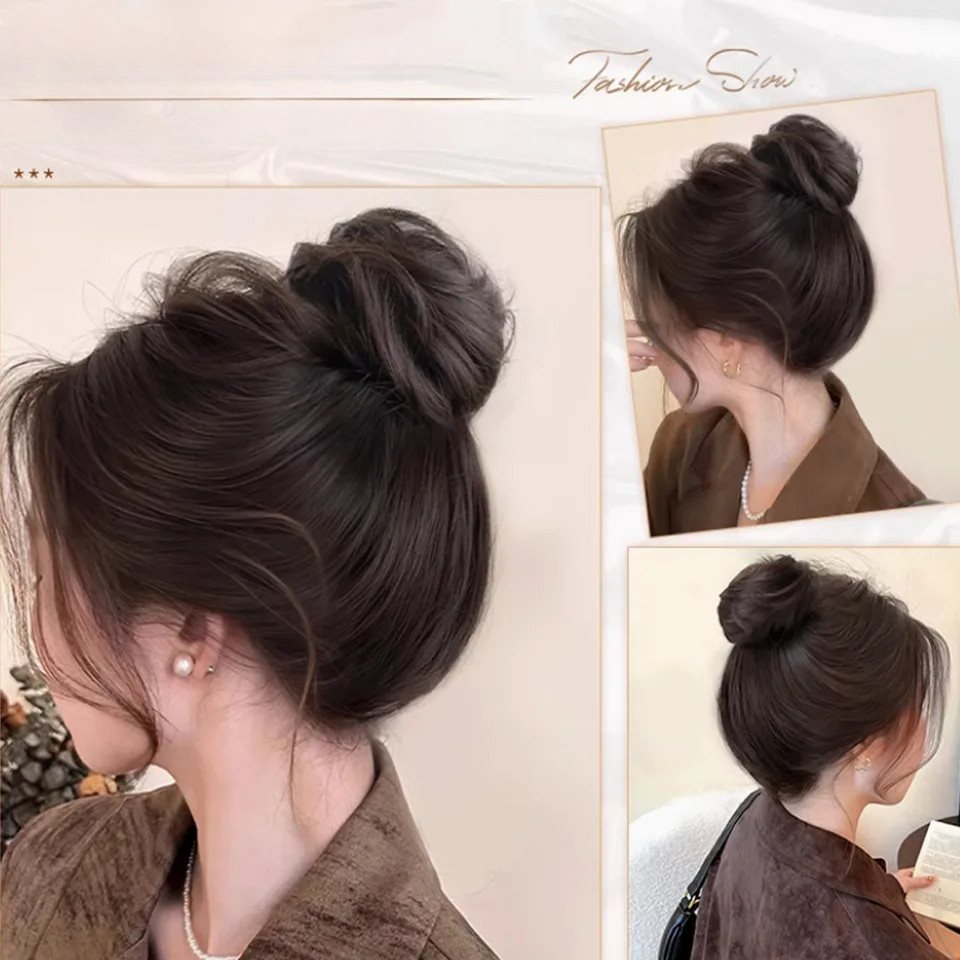 ผมปลอม ผมห่วงโลภคลิปวิกผมจัดส่ง ผู้หญิงใส่วิกผม เครื่องเป่าผมแผ่นหด มารูโกะ วิกผมที่คาดผม มวยผมจําลอง - รูปที่ 5