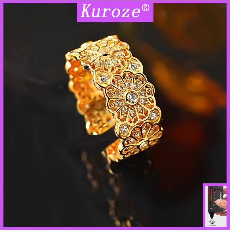 Kuroze ใหม่ Retro Rose แหวนหน้าต่าง Gypsy สไตล์แห่งชาติโบราณอารมณ์ Niche เพชรเต็ม Rose ดอกไม้แหวนหญิ