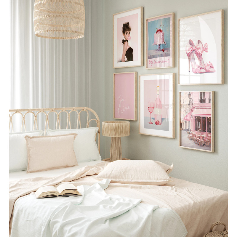 Coquette พิมพ์ Wall Art ชุด 6 Luxury Wall พิมพ์ชุด Preppy Wall Art สีชมพู Maximalist Decor