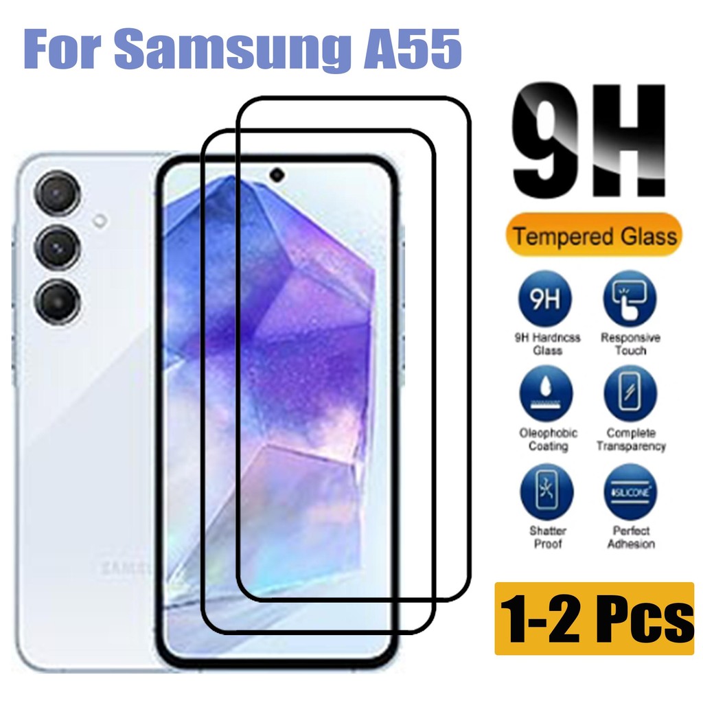 1-2 ชิ้น Samsung Galaxy A55 คลุมทั้งหมดกระจกนิรภัยป้องกันหน้าจอสําหรับ Samsung S24 S23 FE A16 M55S F