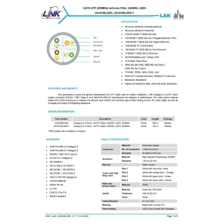 LINK US-9106LSZH-1 สายแลน CAT6 100 เมตร UTP (250MHZ) W/CROSS FILLER 23AWG LSZH