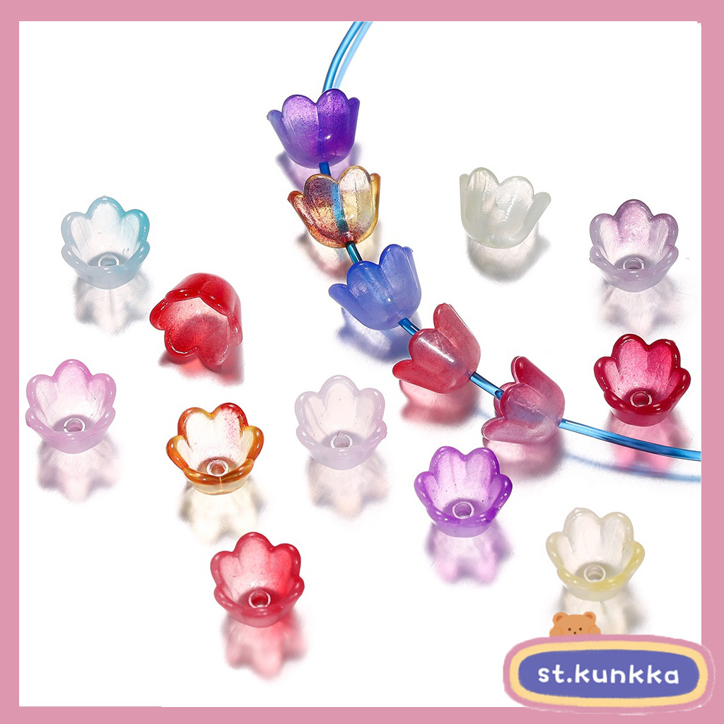 St.kunkka 50 ชิ้น Lily of the Valley ลูกปัดอะคริลิค Receptacle ฐานไล่โทนสีดอกไม้ลูกปัดสามารถใช้สําหรับ DIY เครื่องประดับสร้อยคอสร้อยข้อมือ