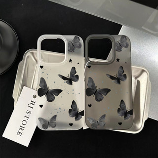 ฝาครอบโทรศัพท์นุ่ม กันกระแทก For iPhone11 13 15 12 14 16ProMax 7 8Plus X XR  XS Max ผีเสื้อสีเทา