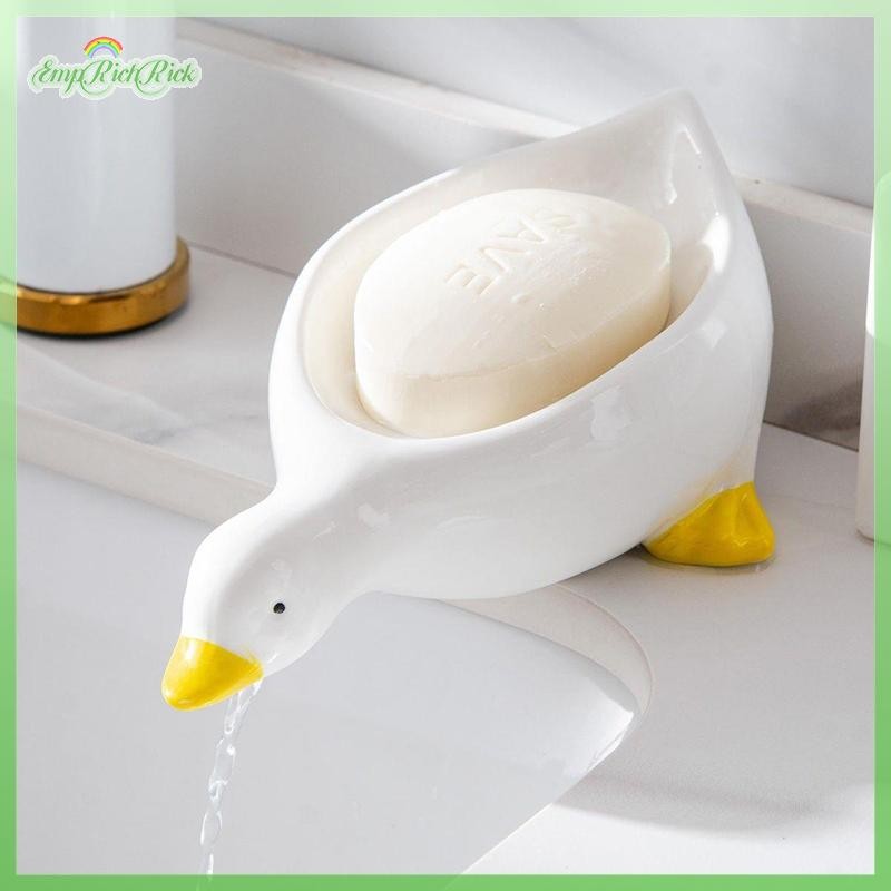 ขายร้อน 1PC จานสบู่รูปเป็ดสีเหลืองการ์ตูน Drainable ที่วางสบู่ คอนเทนเนอร์ สําหรับห้องน้ํา ถาดอุปกรณ์ใหม่