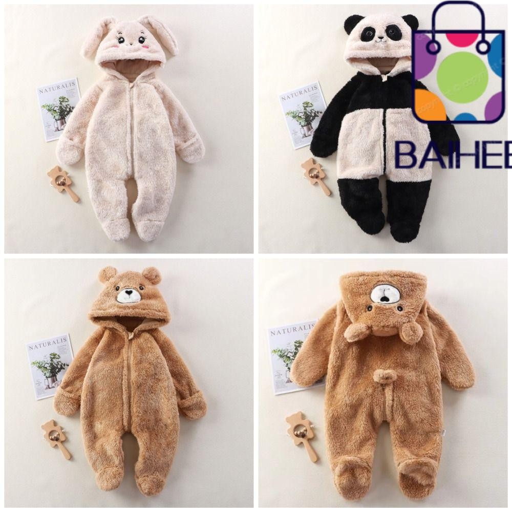 Baihee ชุดจั๊มสูทเด็ก ขนพรีเมียมมีฮู้ด ลุยอุ่นสำหรับเด็กแรกเกิด (ฤดูใบไม้ร่วง-หนาว)